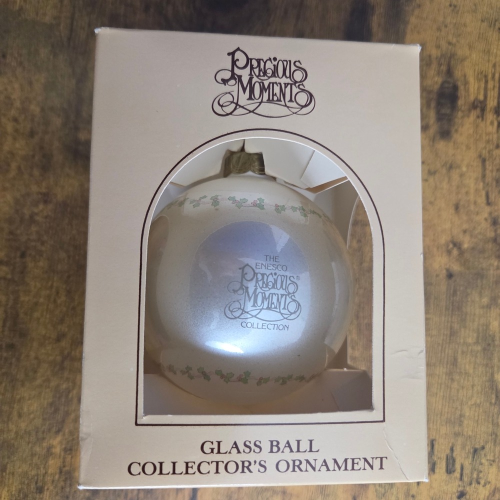 1988 Precious Moments Merry Christmas Dear Glass Ball Ornament Enesco Vintage